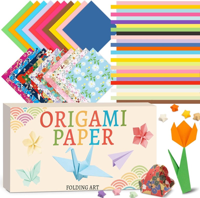 hapray 500 Sheets Japanese Origami Paper & 1350 Sheets Star Origami Paper, Double Sided Color Papers Scrapbook Decor, Colored Easy Folding Crafts for Kids Ages 5-8 8-12, DIY Arts Crafts for Beginners - Image 1